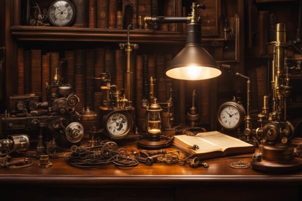 Steampunk workspace decor