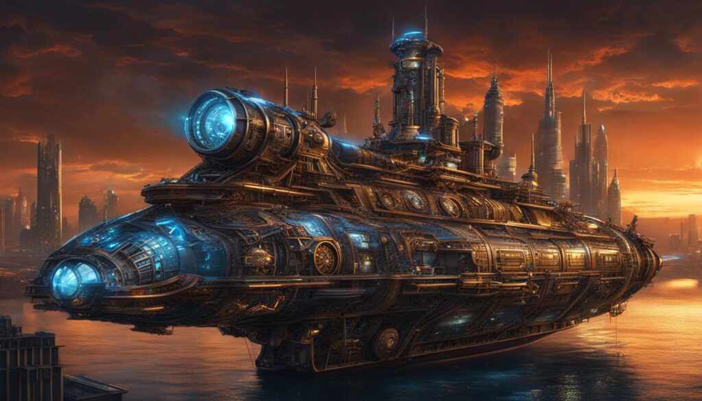 futuristic tech with steampunk elements